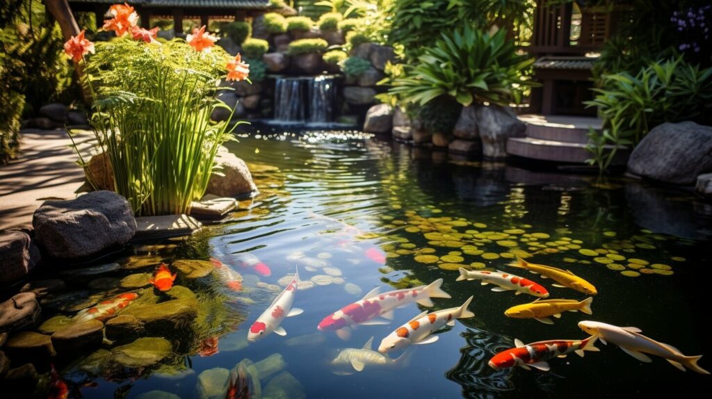 Aquatic plants in a koi pond